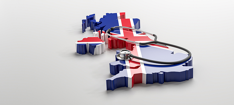 Illustration du Royaume-Uni aux couleurs de l'Union Jack avec un stéthoscope - La Prévention Médicale Illustration du Royaume-Uni aux couleurs de l'Union Jack avec un stéthoscope - La Prévention Médicale