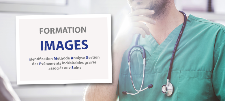 Gros plan sur une affiche "Formation Images" avec un soignant en arrière plan - La Prévention Médicale Gros plan sur une affiche "Formation Images" avec un soignant en arrière plan - La Prévention Médicale