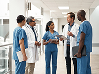 Une équipe de soignants discutent dans le couleur de l'hôpital - La Prévention Médicale