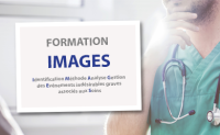 Gros plan sur une affiche "Formation Images" avec un soignant en arrière plan - La Prévention Médicale